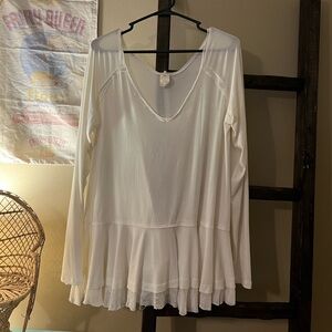 We The Free White Ruffle Tangerine Blouse